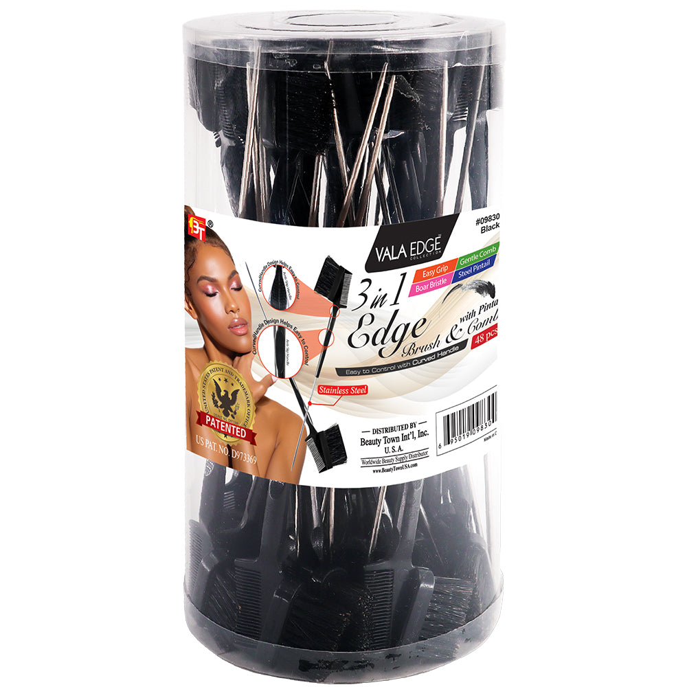 3 in 1 Edge Brush & Comb with Pintail-Easy Grip Handle