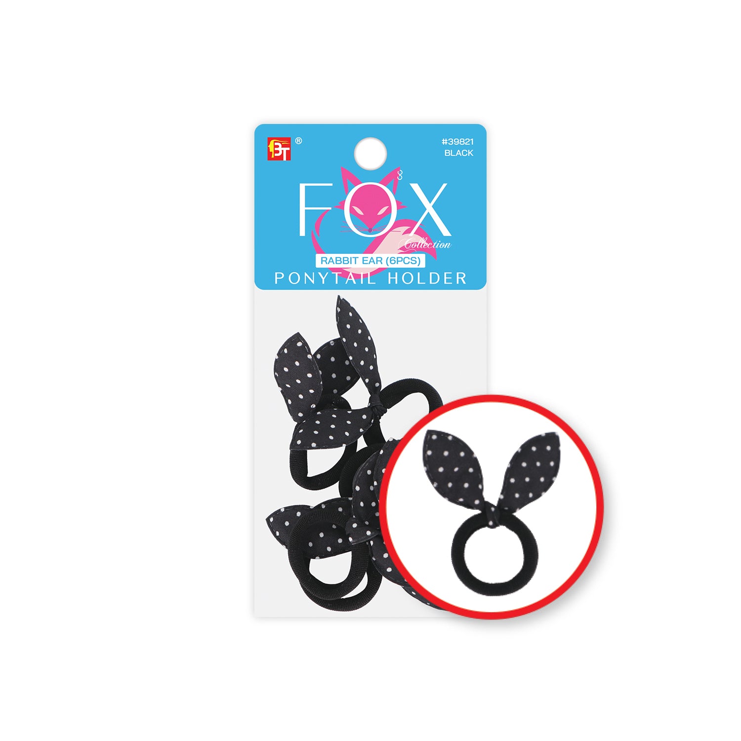 RABBIT EAR PONYTAIL HOLDER 6BANDS