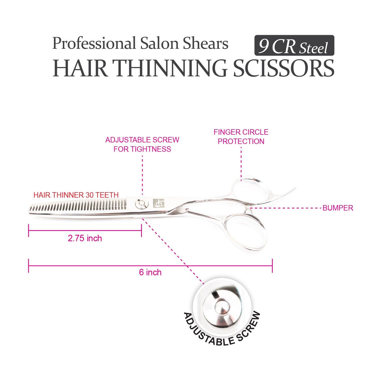 Professional 6" Salon Hair Thinning Scissors (9CR Steel)