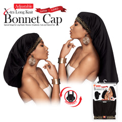 ADJUSTABLE X-TRA LONG KNIT BONNET CAP (SATIN LINED)