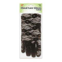 FLORAL LACE GLOVES - CUFFED (BLACK)
