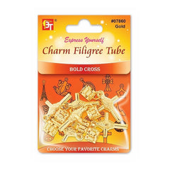 CHARM FILIGREE TUBE 6PCS/PACK (BOLD CROSS)