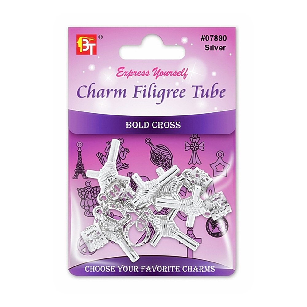 CHARM FILIGREE TUBE 6PCS/PACK (BOLD CROSS)