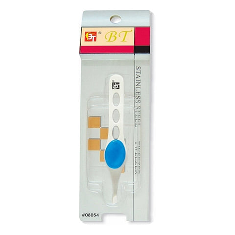 OVAL PUNCTURE BLUE GRIP SLANT TIP TWEEZER