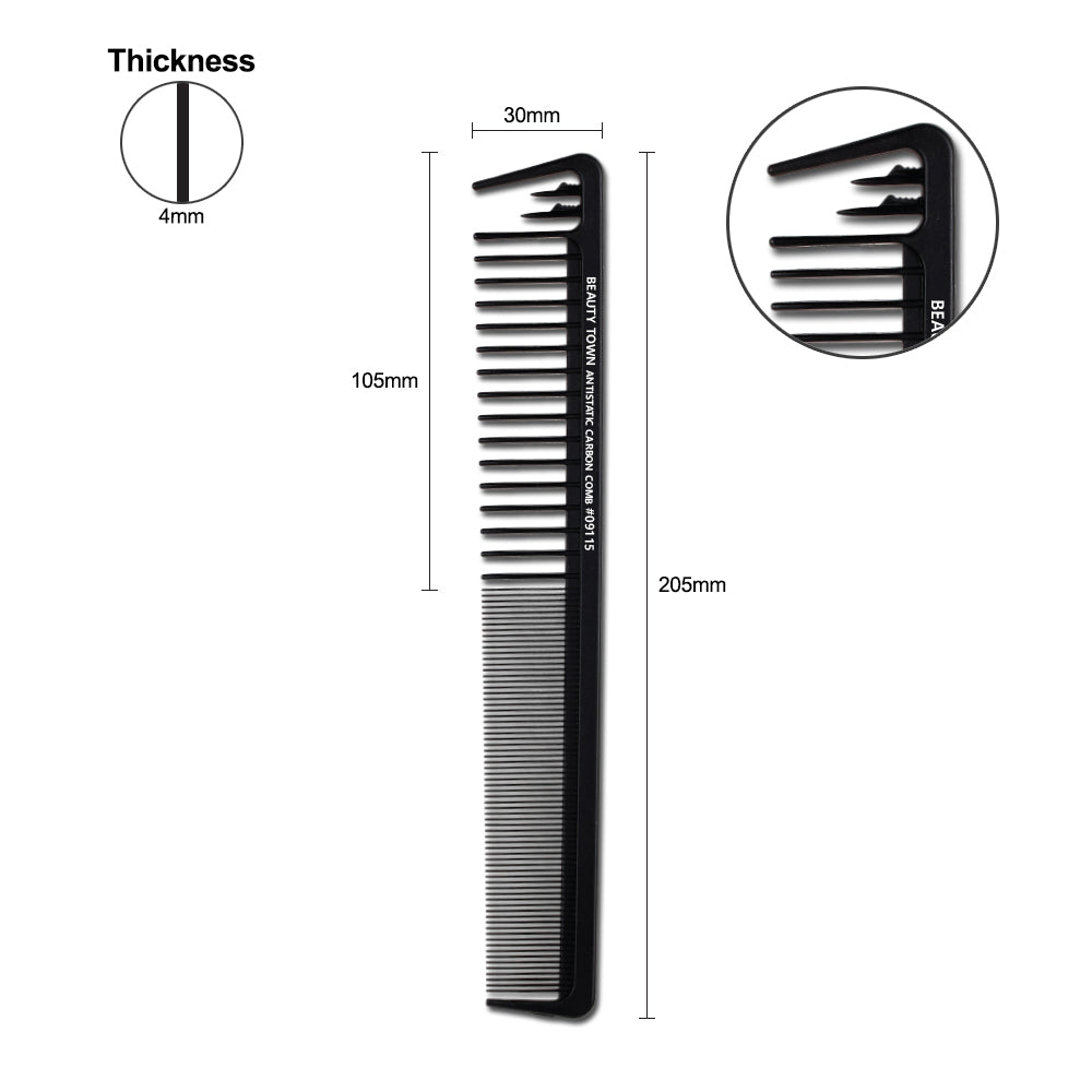 CARBON HOOK WIDE TEETH STYLING COMB (200 X 30 X 4 MM)
