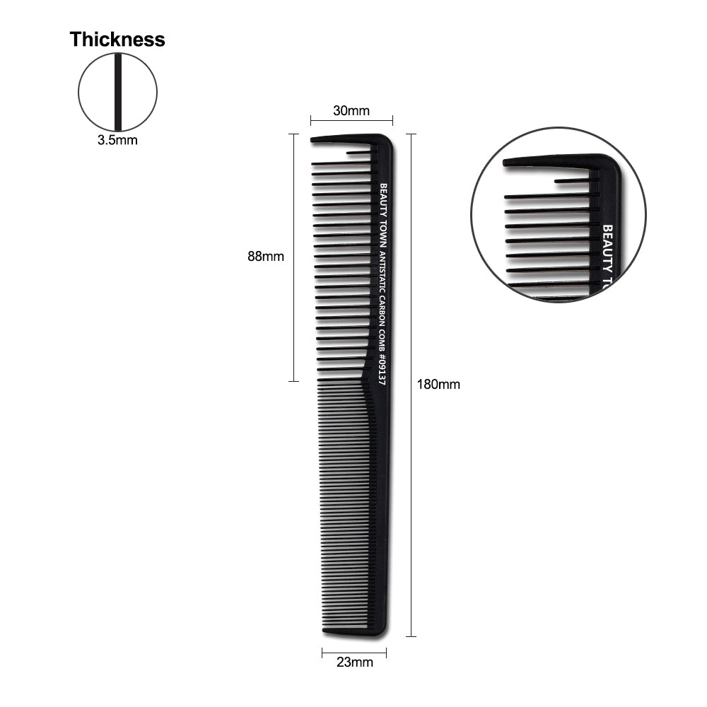CARBON HOOK WIDE TEETH STYLING COMB (180 X 30 X 3.5 MM)