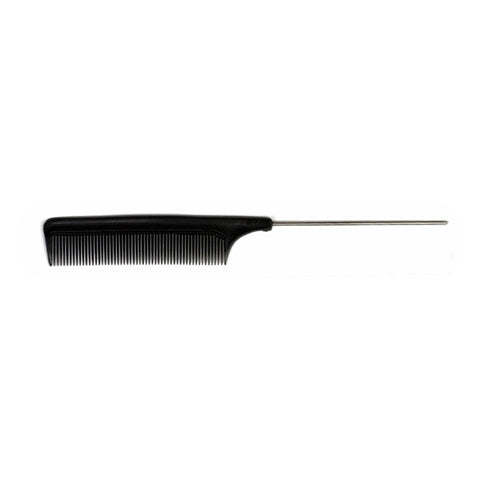 PLASTIC FINE TOOTH STEEL TAIL COMB 12PCS BULK PACK - BLACK