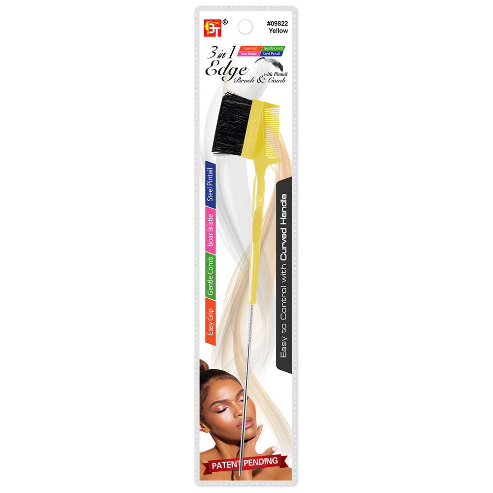 3 in 1 Edge Brush & Comb with Pintail-Easy Grip Handle