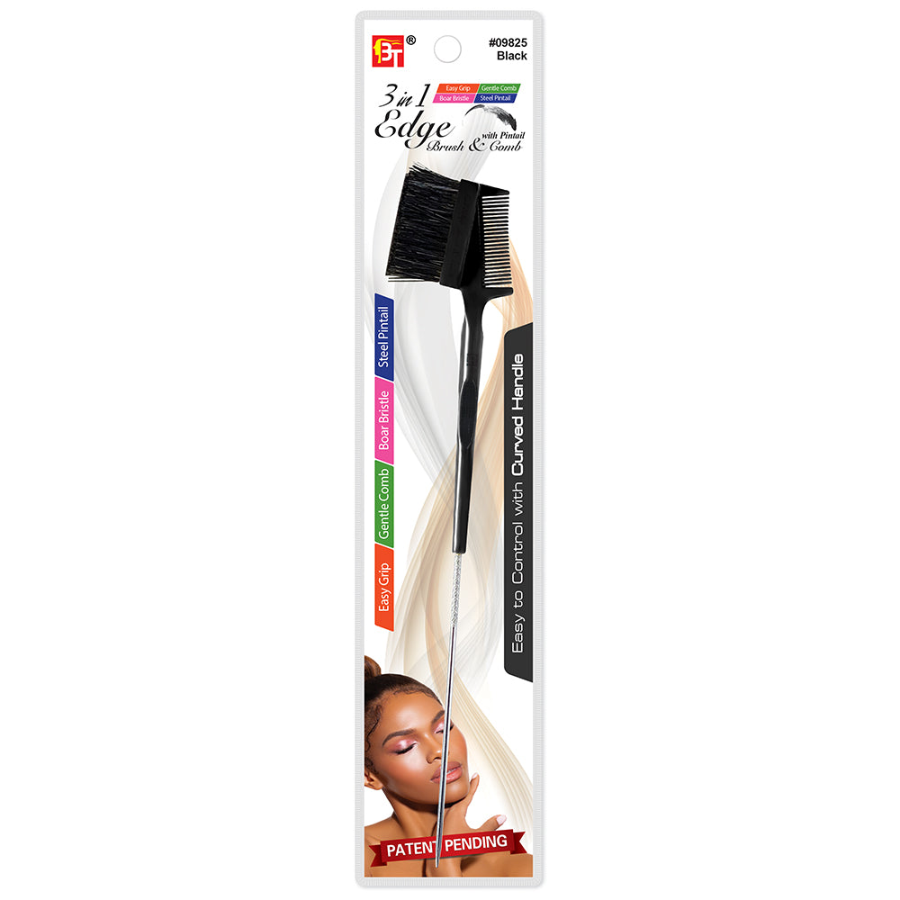 3 in 1 Edge Brush & Comb with Pintail-Easy Grip Handle