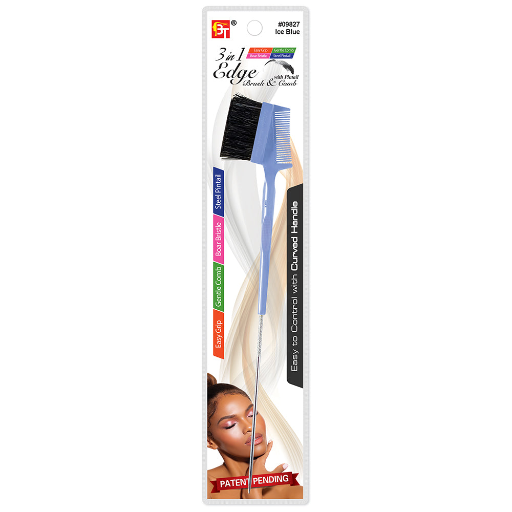 3 in 1 Edge Brush & Comb with Pintail-Easy Grip Handle