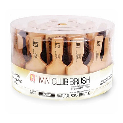 NATURAL BOAR BRISTLE MINI CLUB WOODEN BRUSH - 36PCS