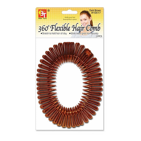 360' FLEXIBLE HAIR COMB 2-PCS (DARK BROWN)