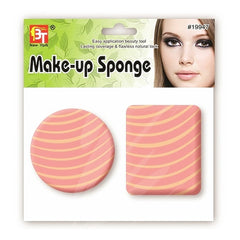 2PK CORAL AND SALMON STRIPED ROUND & SQUARE MAKE-UP SPONGE