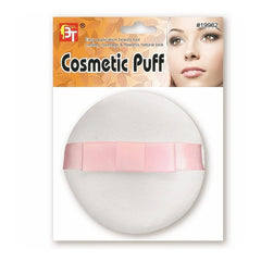 WHITE ROUND COSMETIC PUFF w- PINK SATIN RIBBON BOW