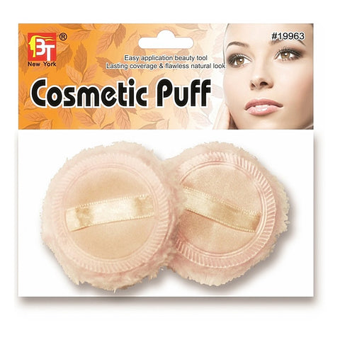 2PC LIGHT PINK FLUFFY COSMETIC PUFF w- SATIN RIBBON STRIP