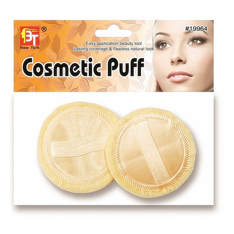 2PC SMALL CREAM COSMETIC PUFF w- SATIN RIBBON STRIP