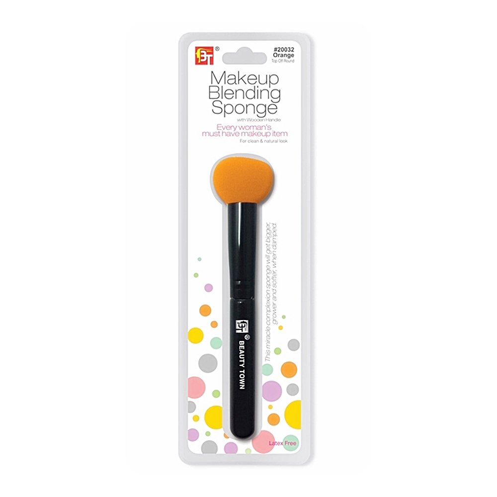 MAKE-UP BLENDING SPONGE WITH WOODEN HANDLE TOP OFF ROUND SHAPE