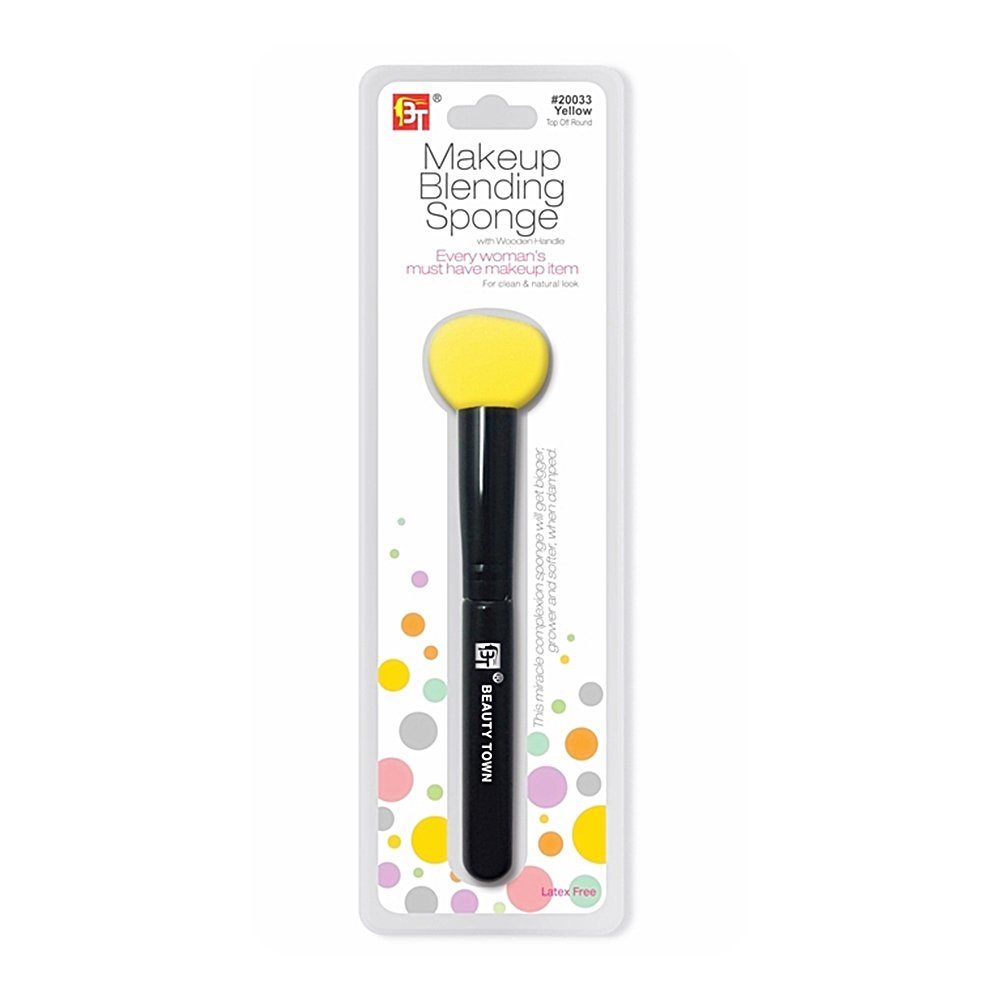 MAKE-UP BLENDING SPONGE WITH WOODEN HANDLE TOP OFF ROUND SHAPE