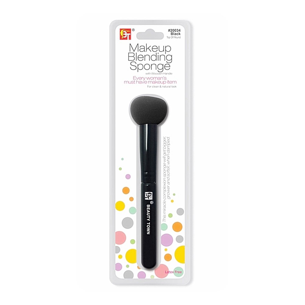 MAKE-UP BLENDING SPONGE WITH WOODEN HANDLE TOP OFF ROUND SHAPE