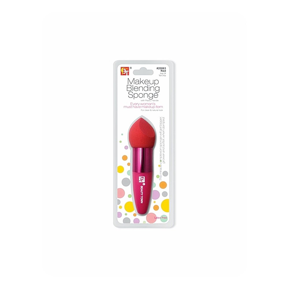 MAKE-UP BLENDING SPONGE WITH PLASTIC HANDLE SIDE OFF TEARDROP SHAPE