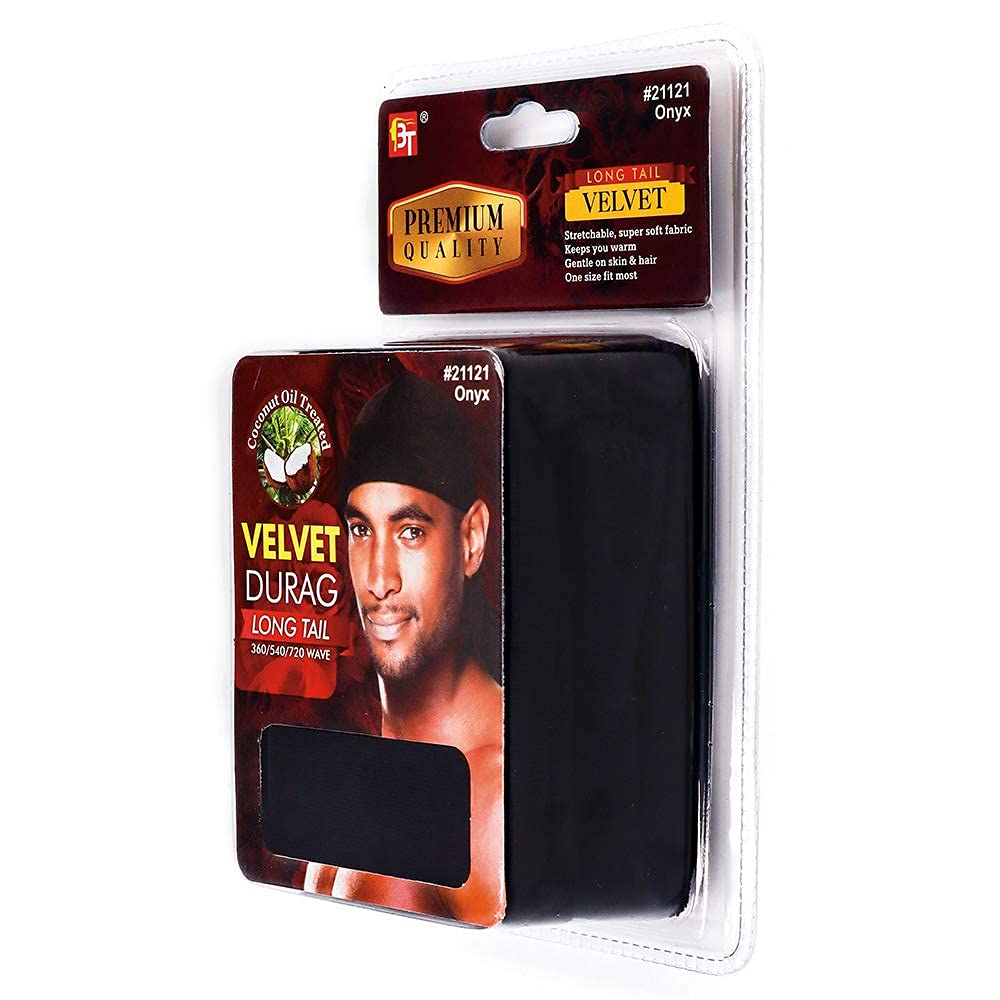 PREMIUM QUALITY COCONUT OIL TREATED VELVET DURAG WITH LONG TAIL