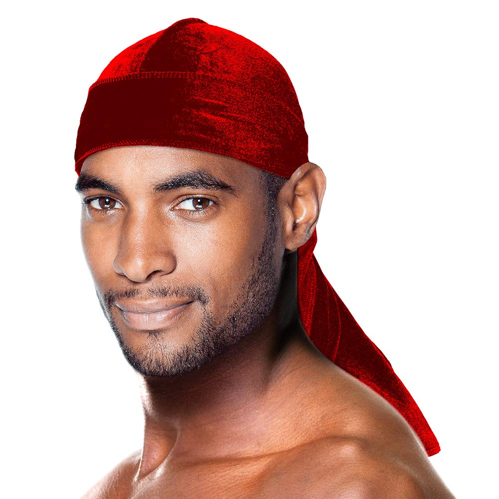 PREMIUM QUALITY COCONUT OIL TREATED VELVET DURAG WITH LONG TAIL