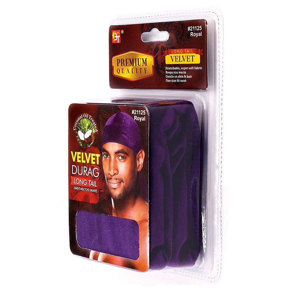 PREMIUM QUALITY COCONUT OIL TREATED VELVET DURAG WITH LONG TAIL