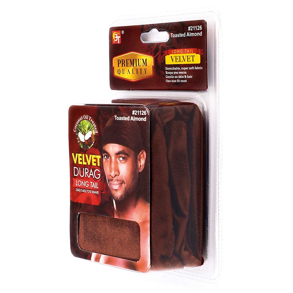 PREMIUM QUALITY COCONUT OIL TREATED VELVET DURAG WITH LONG TAIL