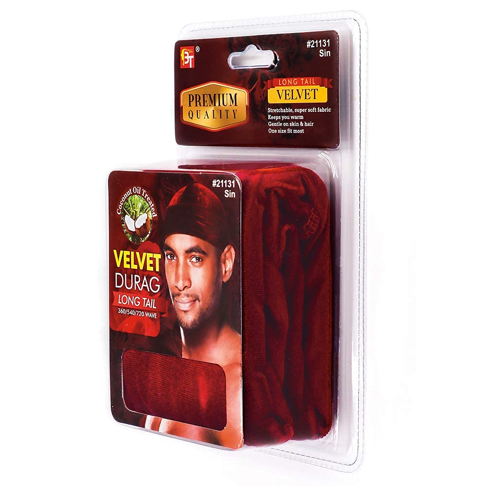 PREMIUM QUALITY COCONUT OIL TREATED VELVET DURAG WITH LONG TAIL