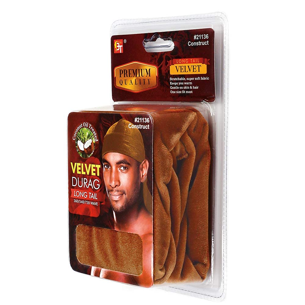 PREMIUM QUALITY COCONUT OIL TREATED VELVET DURAG WITH LONG TAIL