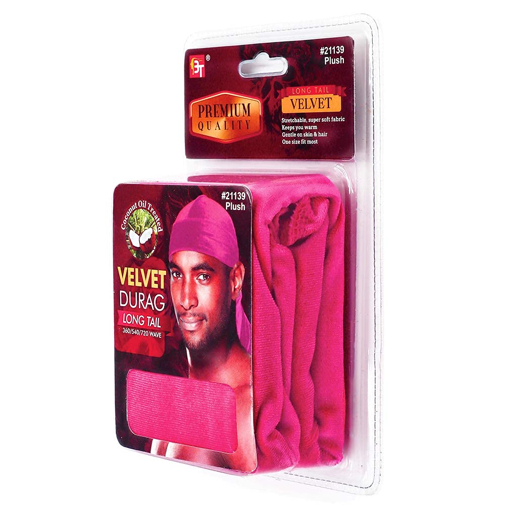 PREMIUM QUALITY COCONUT OIL TREATED VELVET DURAG WITH LONG TAIL