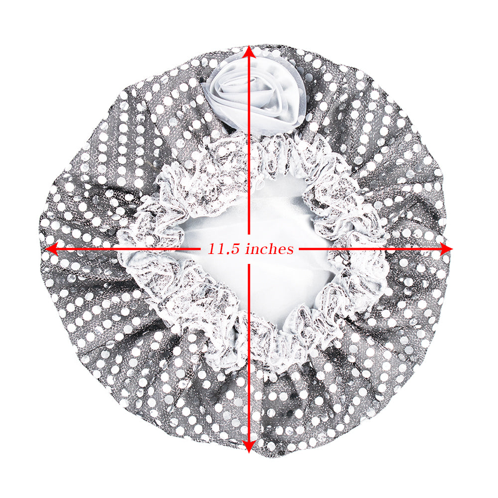 SATIN LINED SEQUINS BONNET CAP WITH FLOWER