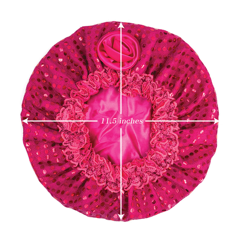 SATIN LINED SEQUINS BONNET CAP WITH FLOWER